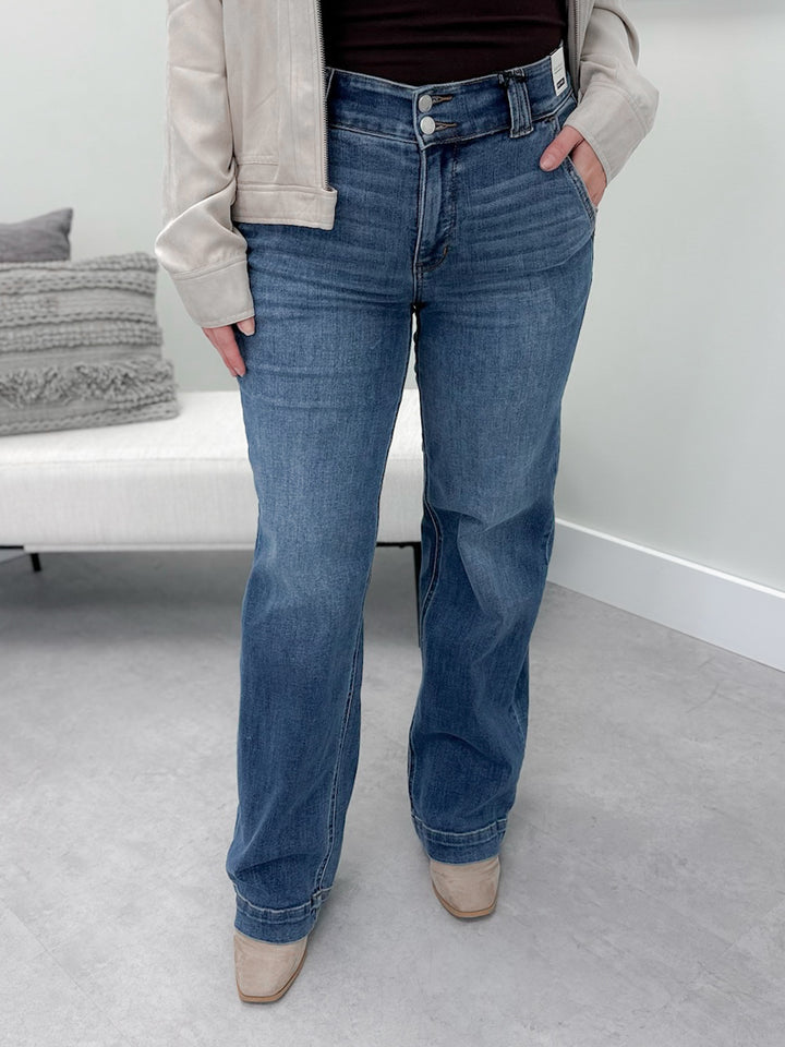 Fate Double Button Wide Leg Jeans by Judy Blue