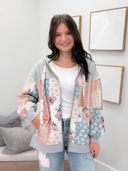 Ruby Quilted Hoodie in Grey