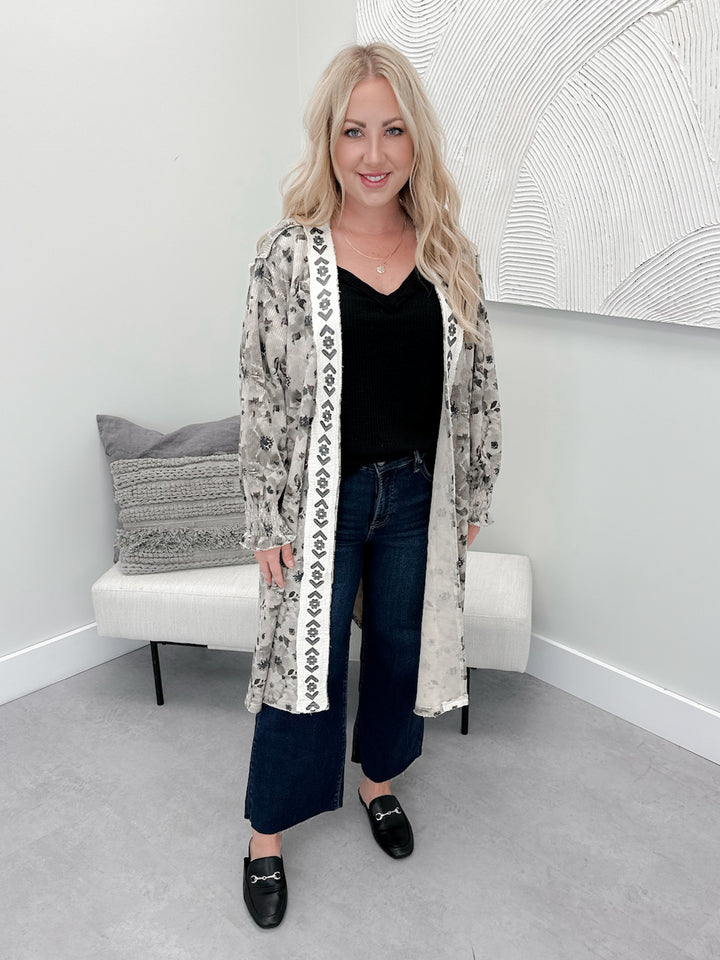 Calliope Waffle Cardi in Taupe Floral by Pol