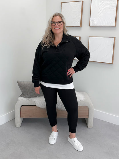 Celia Quilted Pullover in Black