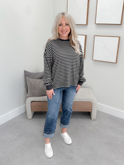Saylor Stripe Long Sleeve in Coal