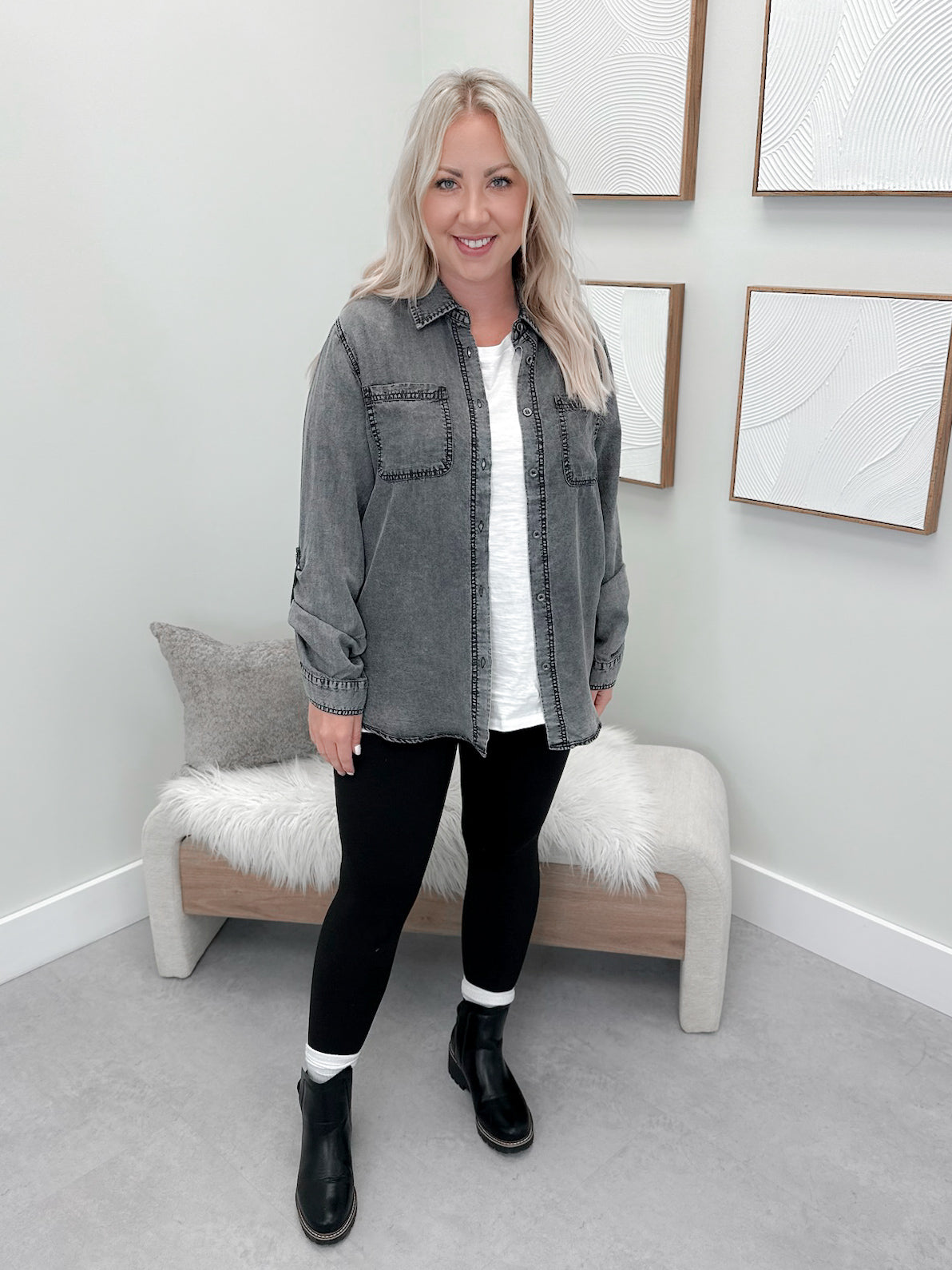 Jules Denim Button Up in Washed Black