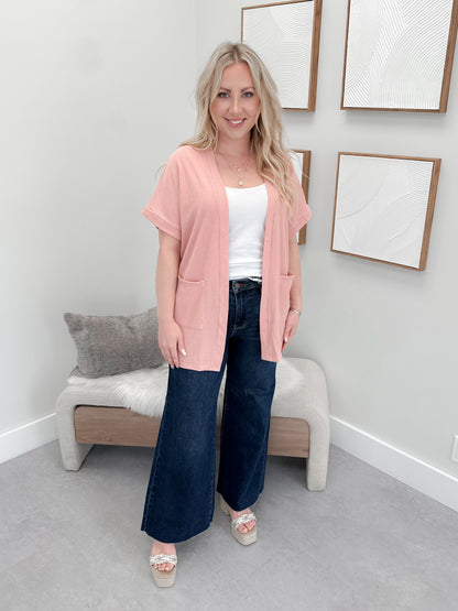 Lorainne Waffle Cardi in Pink