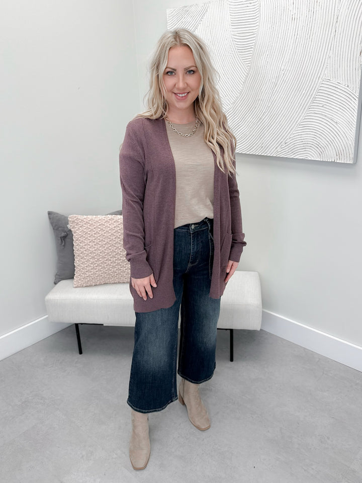 Soft Longline Pocket Cardigan in Acai