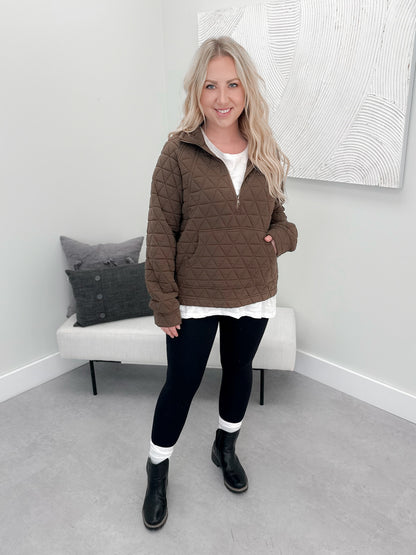 Hollis Quilted Pullover in Brown
