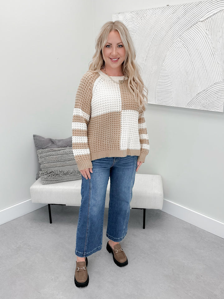 Lesile Waffle Sweater in Tan