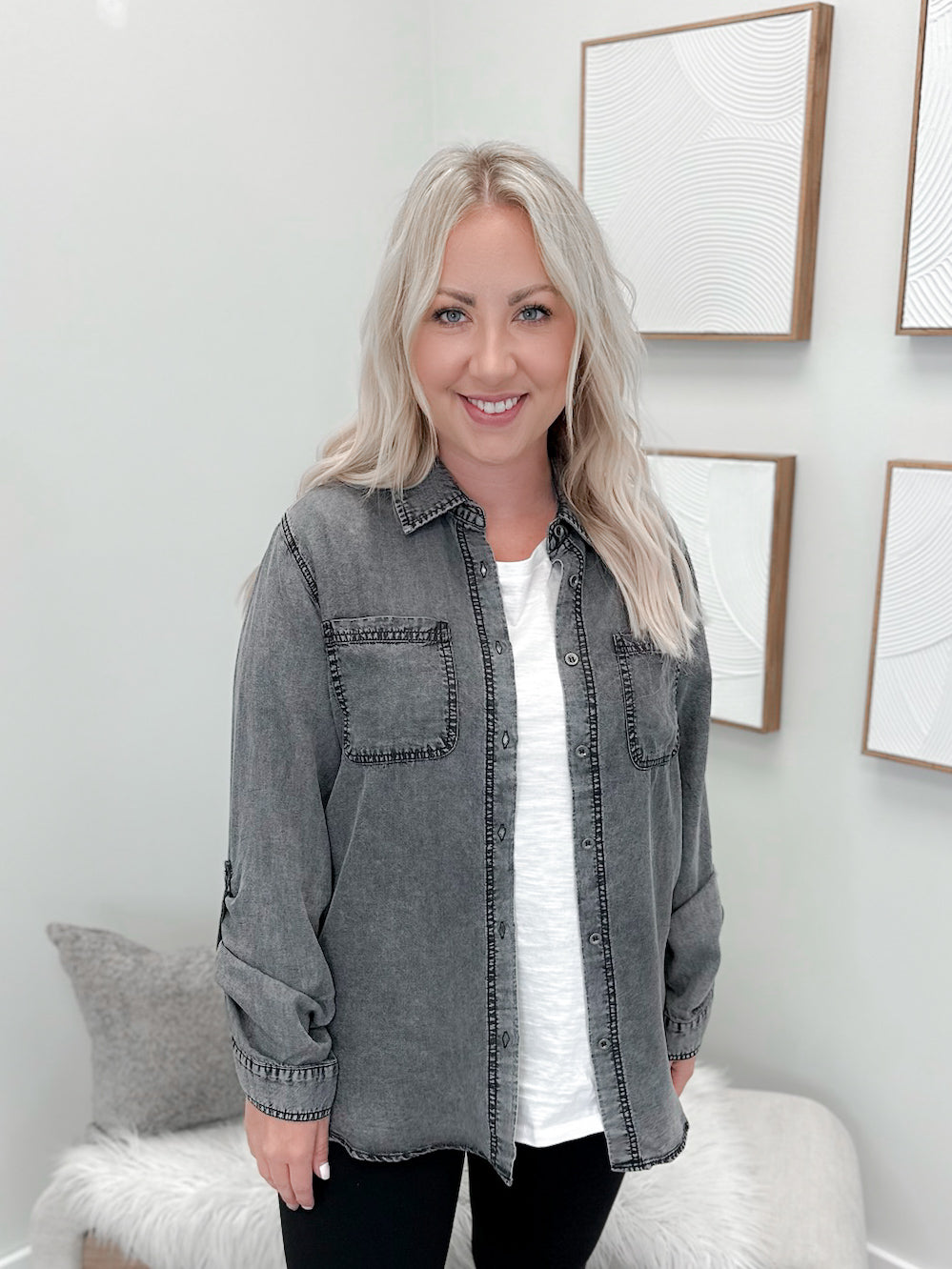 Jules Denim Button Up in Washed Black