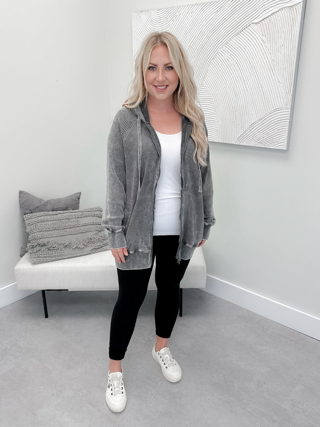 Juno Waffle Full Zip Hoodie in Urban