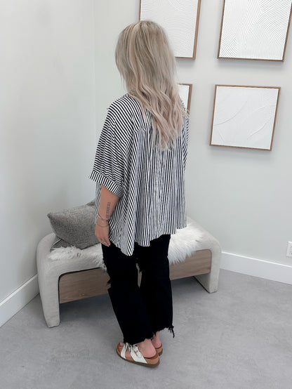 Domino Button Up Top in Navy Stripe