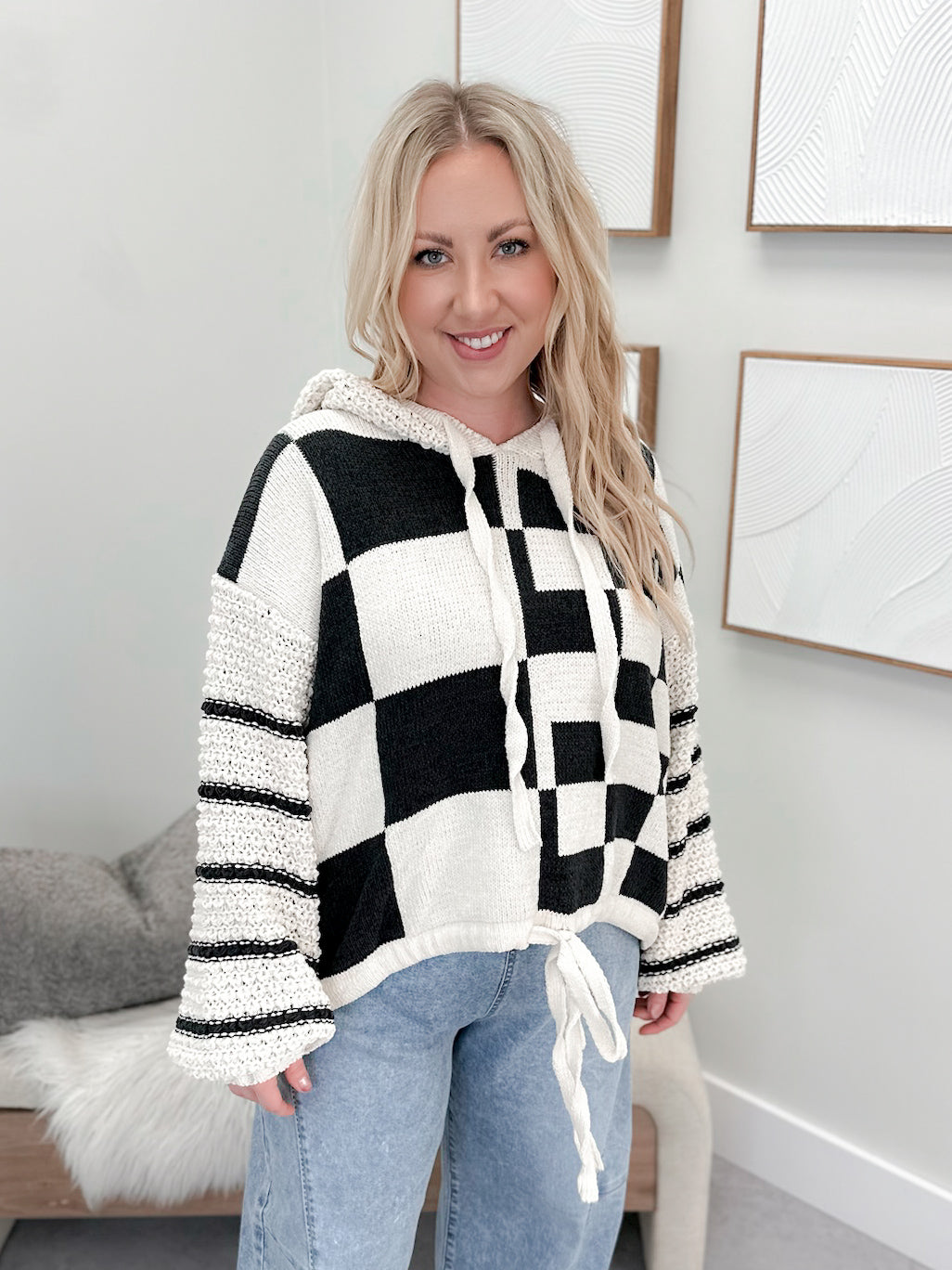 Astra Sweater in Ivory/Black Checks