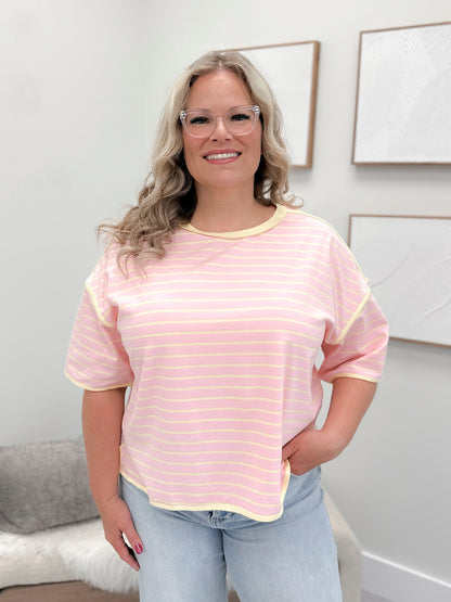 Heidi Striped Tee in Pink/Yellow
