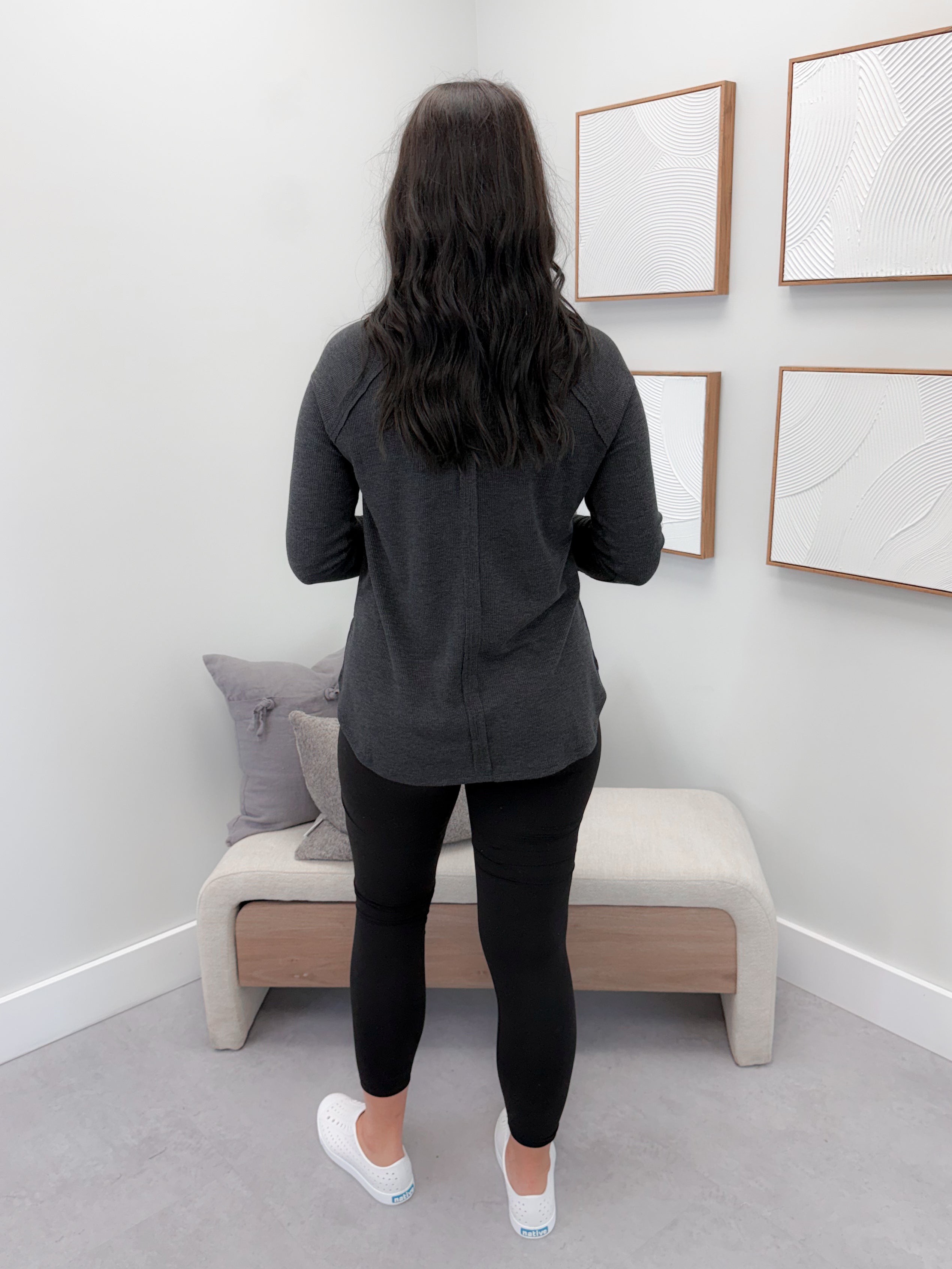 Emory Waffle Long Sleeve in Charcoal