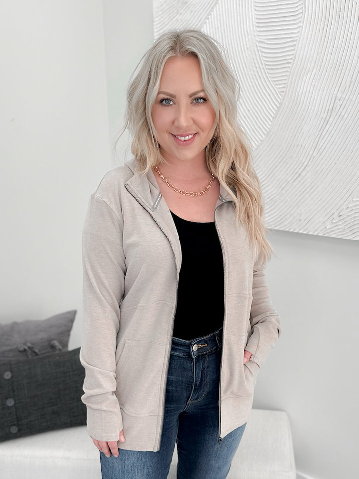 Performance Fleece Fullzip Sweatshirt in Silversand by Ampersand Avenue