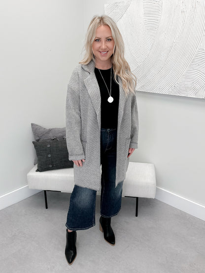 Gracie Striped Coatigan in Grey