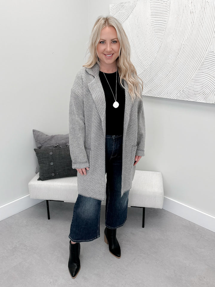Gracie Striped Coatigan in Grey