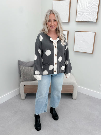 Jodi Cardigan in Grey Polka Dot