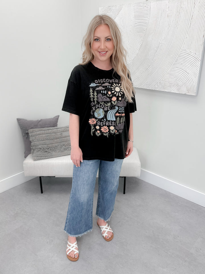 Discover, Explore Boyfriend Fit Graphic Tee by Grace and Lace