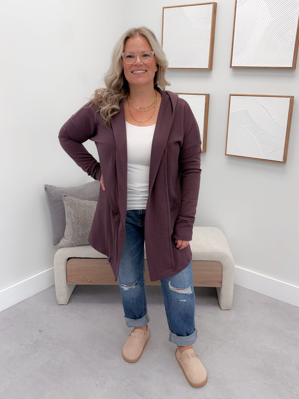 726 Hooded Cardigan in Plum by Twenty Nine the Label