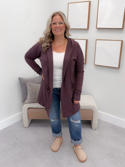 726 Hooded Cardigan in Plum by Twenty Nine the Label