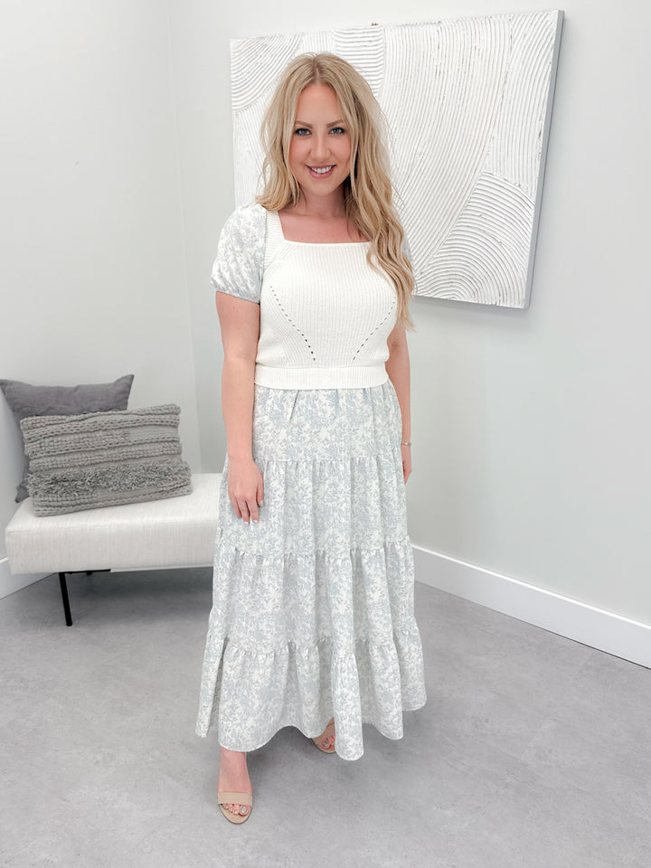 Beatrix Dress in Cream Blue