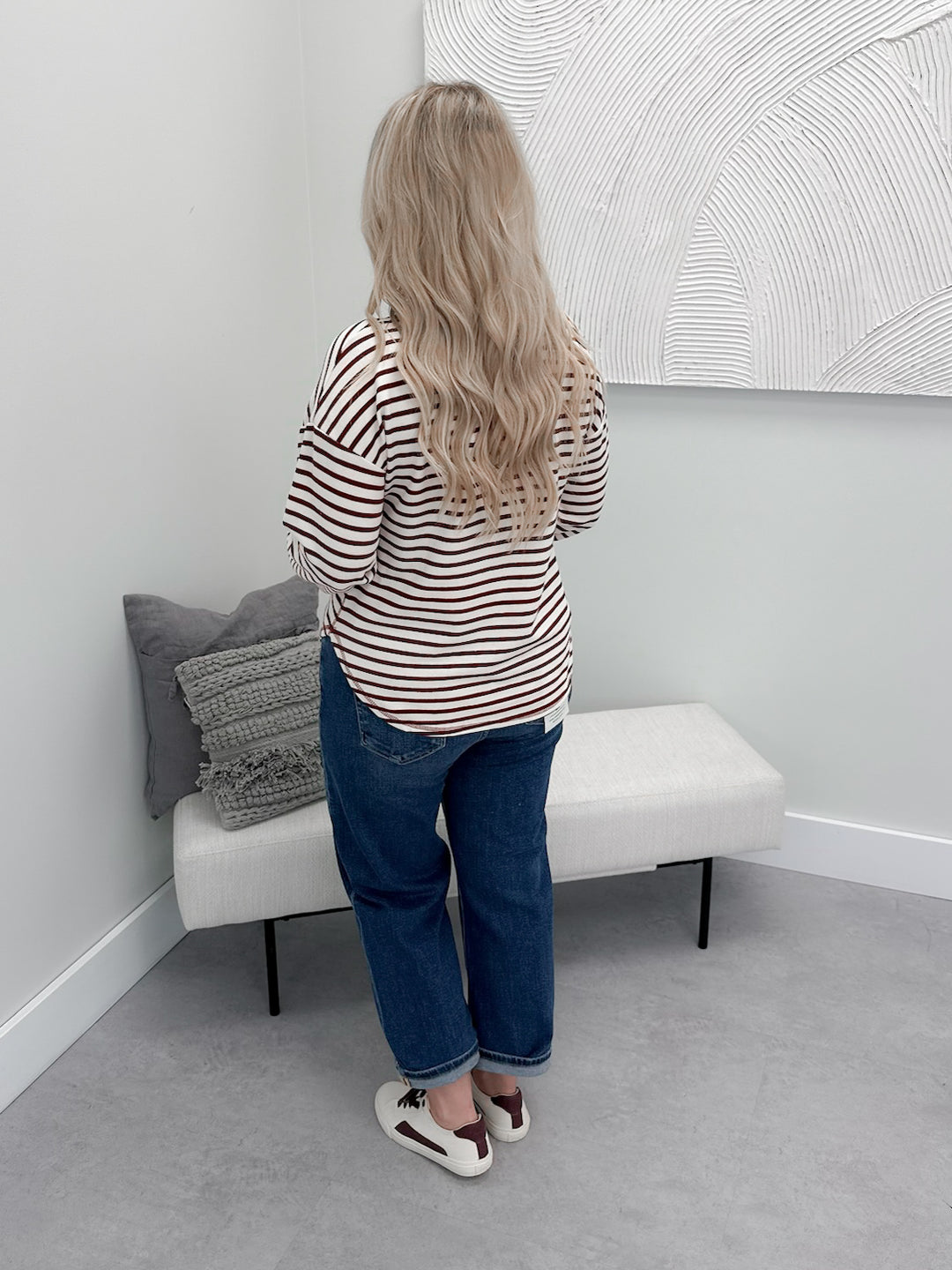 Nadine Striped Long Sleeve in Burgundy