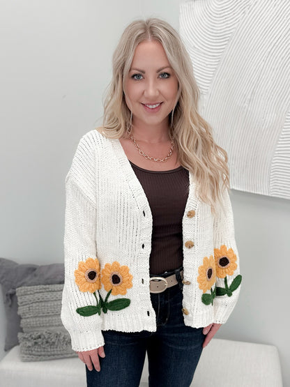 Sunny Flower Cardigan in Ivory