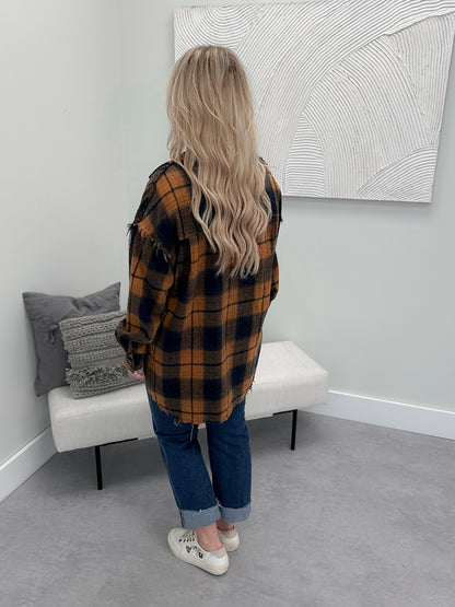 Kai Plaid Button Down Top in Camel