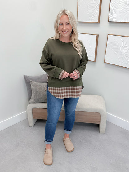 Tanya Pullover in Plaid & Olive