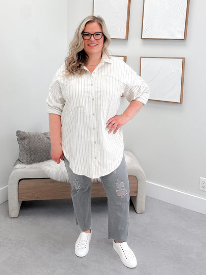 Wesley Shacket in Pinstripe Ivory
