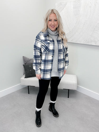 Cole Plaid Shacket in Blue