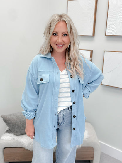 Skyler Fleece Shacket in Blue