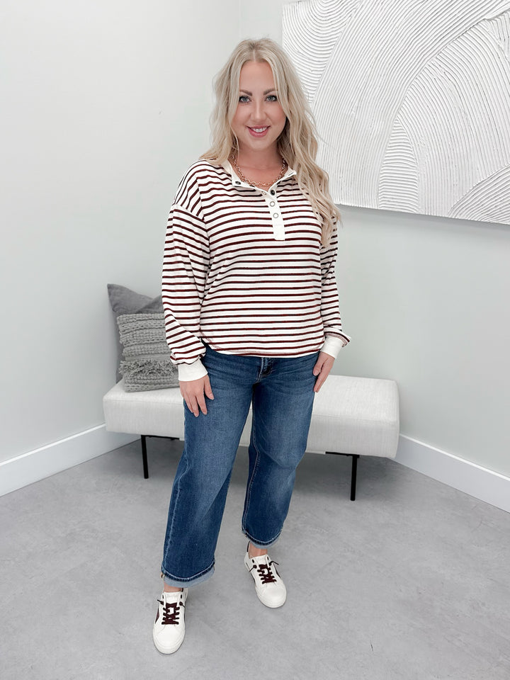 Nadine Striped Long Sleeve in Burgundy