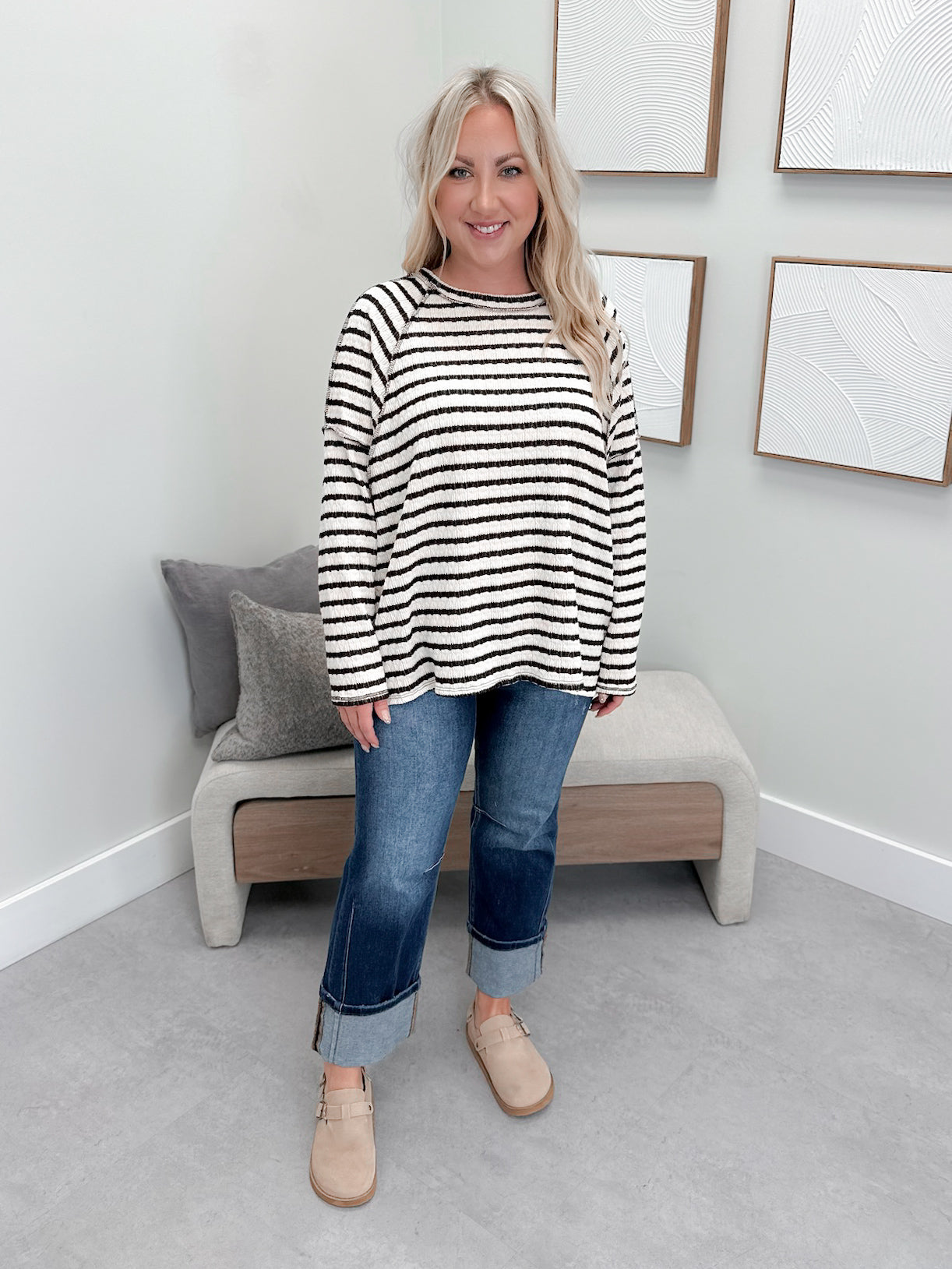 Eclipse Long Sleeve in Brown Stripes