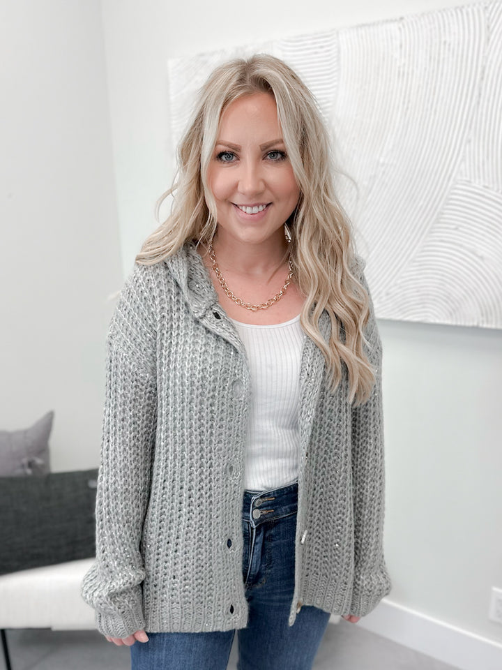 Moonstruck Button Up Cardi in Grey