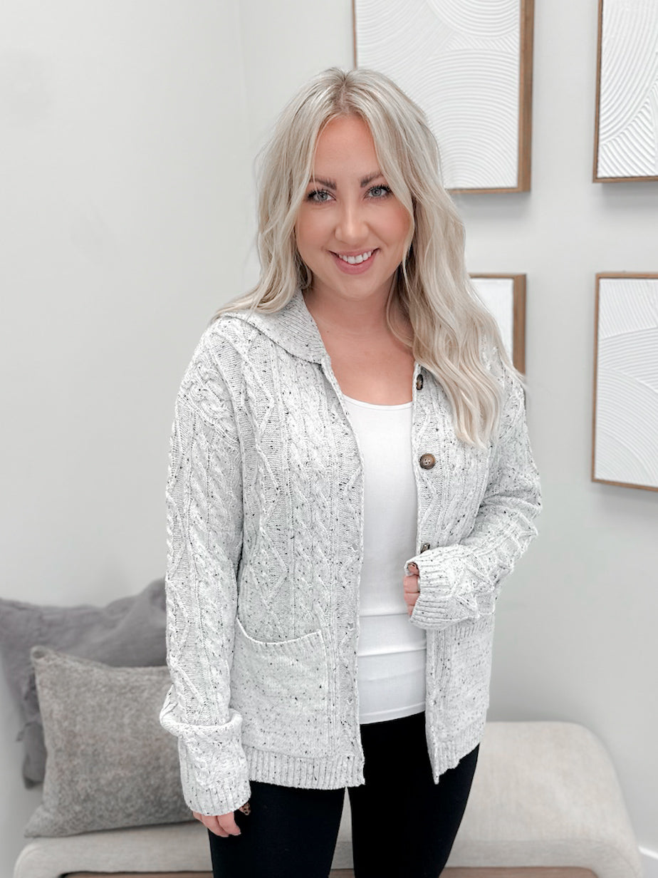 Confetti Dot Cable Cardigan in Grey