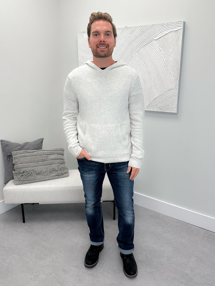 Lightweight Mens Hooded Sweater in Eggshell