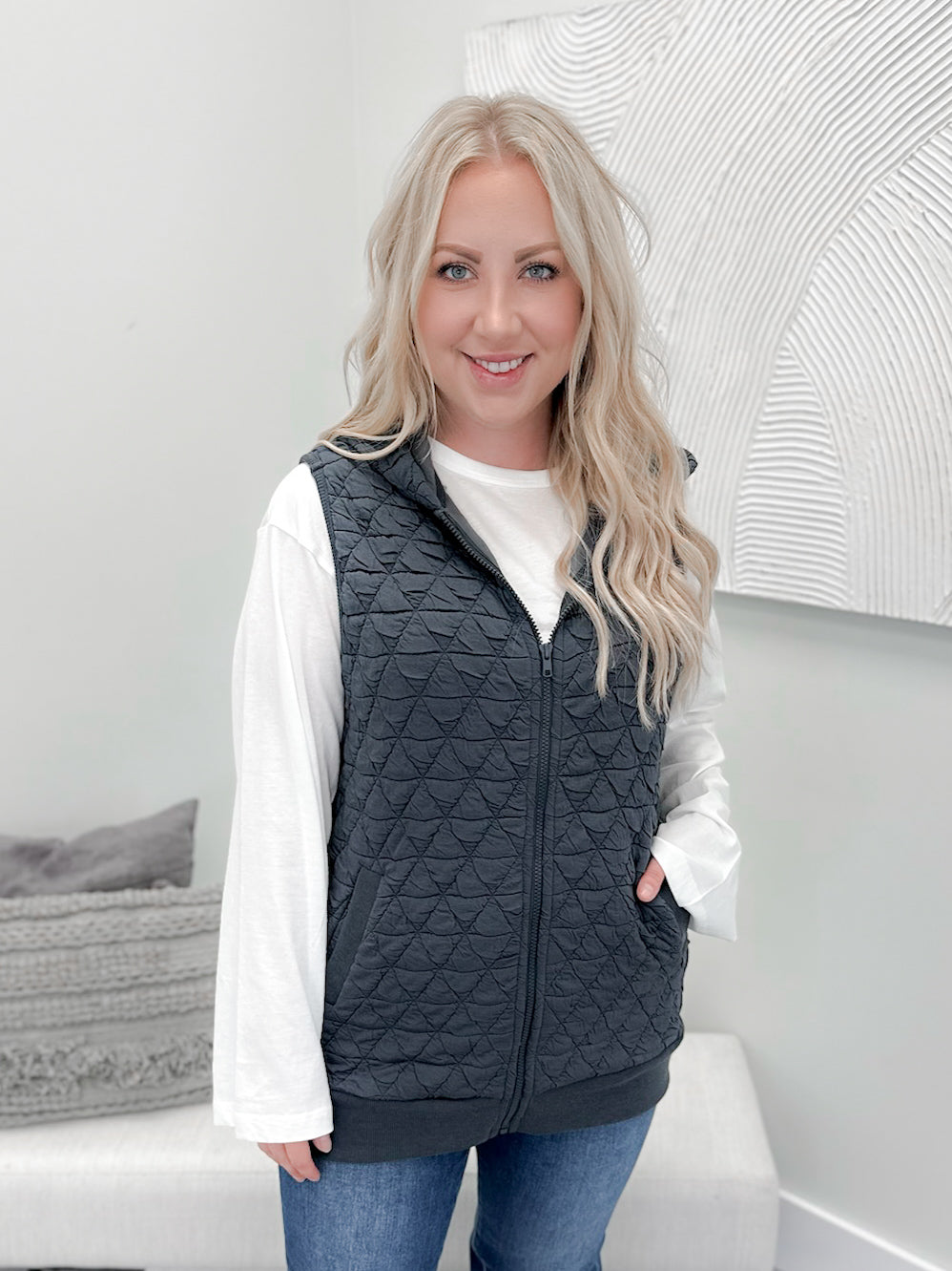 Jessa Quilted Vest in Gunmetal