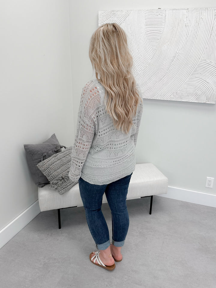 Aiden Crochet Sweater in Dove Grey