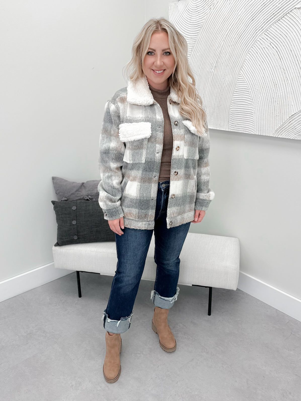 Flannery Jacket in Grey Plaid