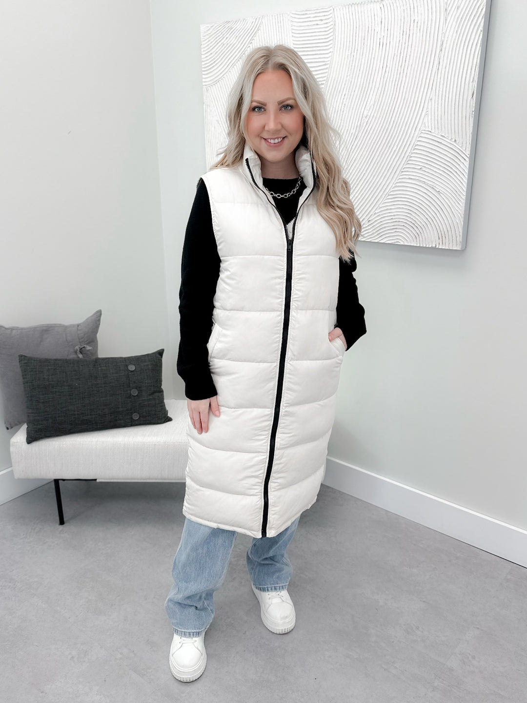 Elsa Puffer Vest in Cream