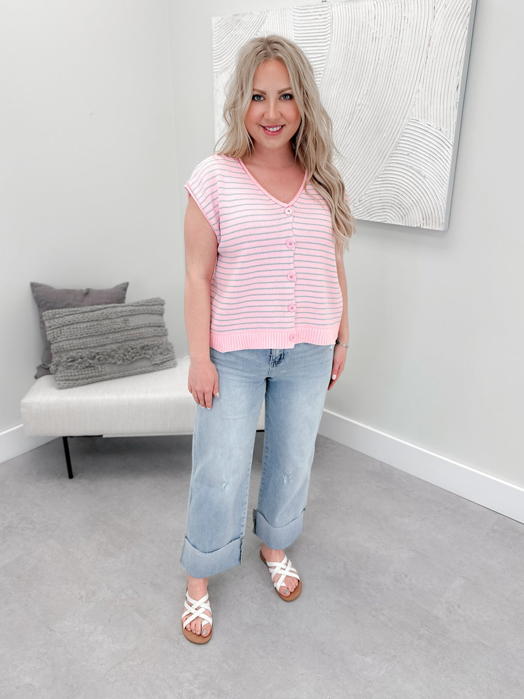 Steph Sleeveless Cardi in Pink