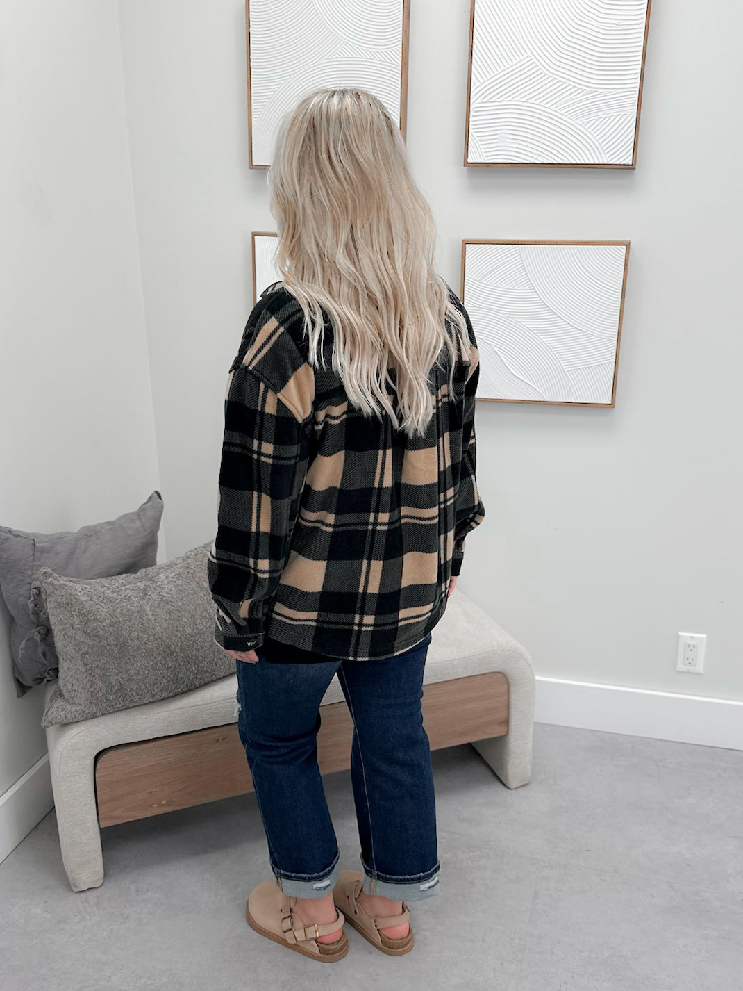 Hazy Fleece Shacket in Black Plaid