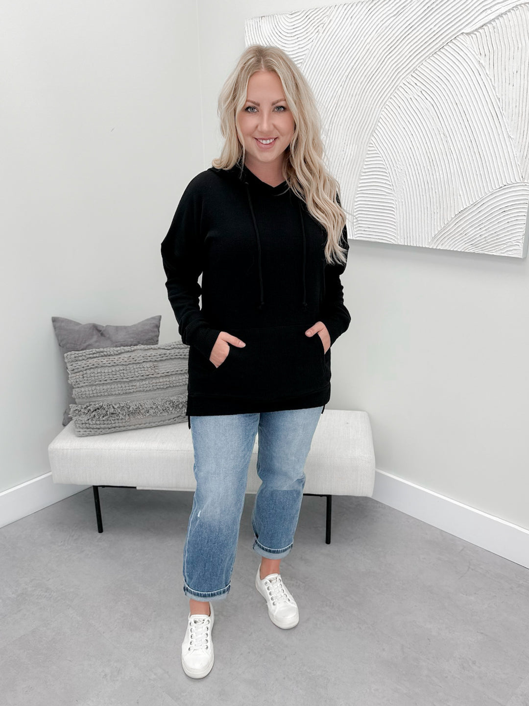 Kacey Ribbed Hoodie in Black