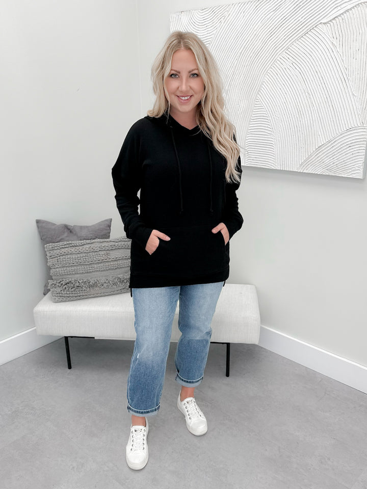 Kacey Ribbed Hoodie in Black
