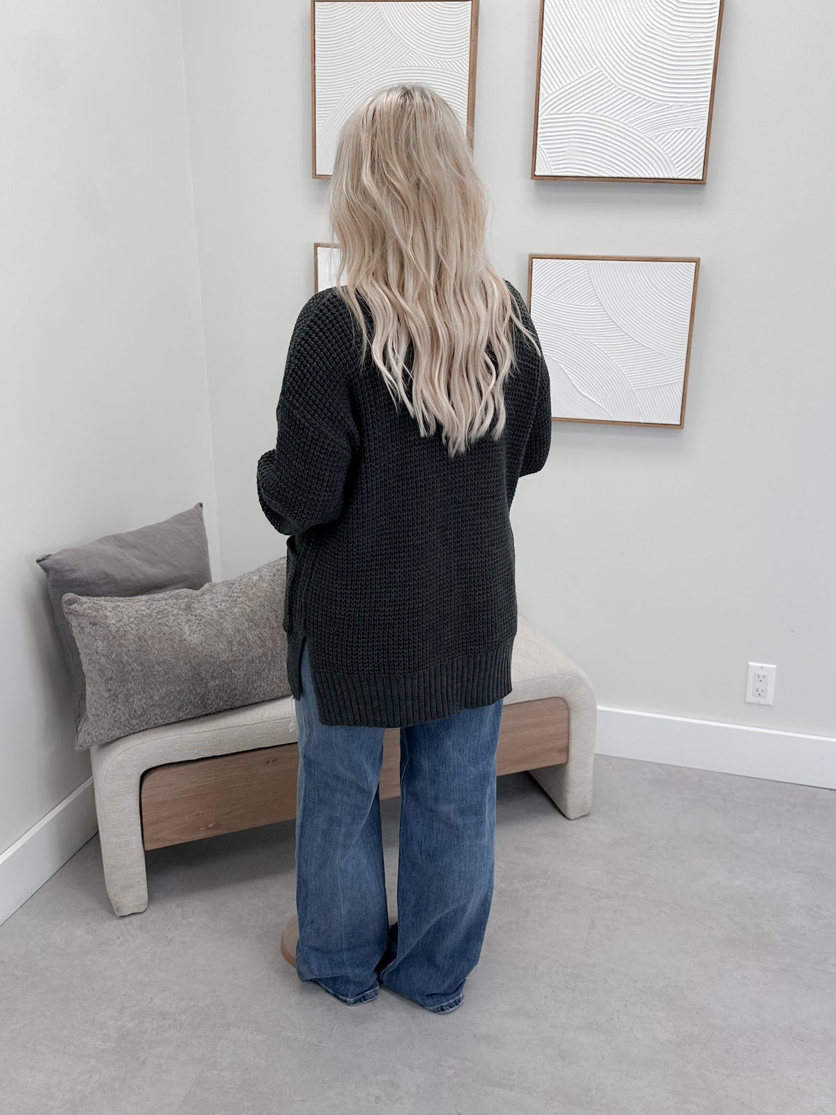 Wanda Waffle Cardi in Charcoal