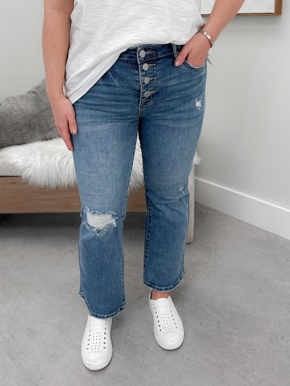 Sutton Button Fly Kick Flare Jeans by Risen