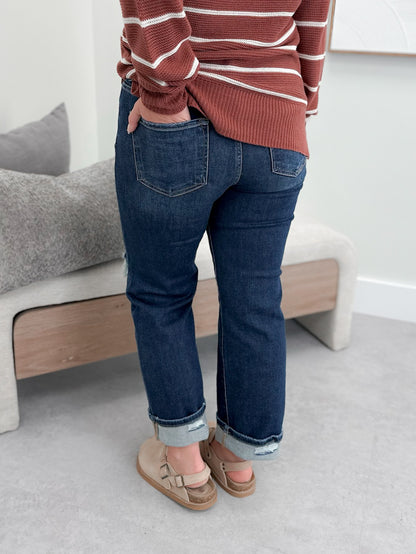 Samantha Straight High Rise Patched Knee Jeans by Risen