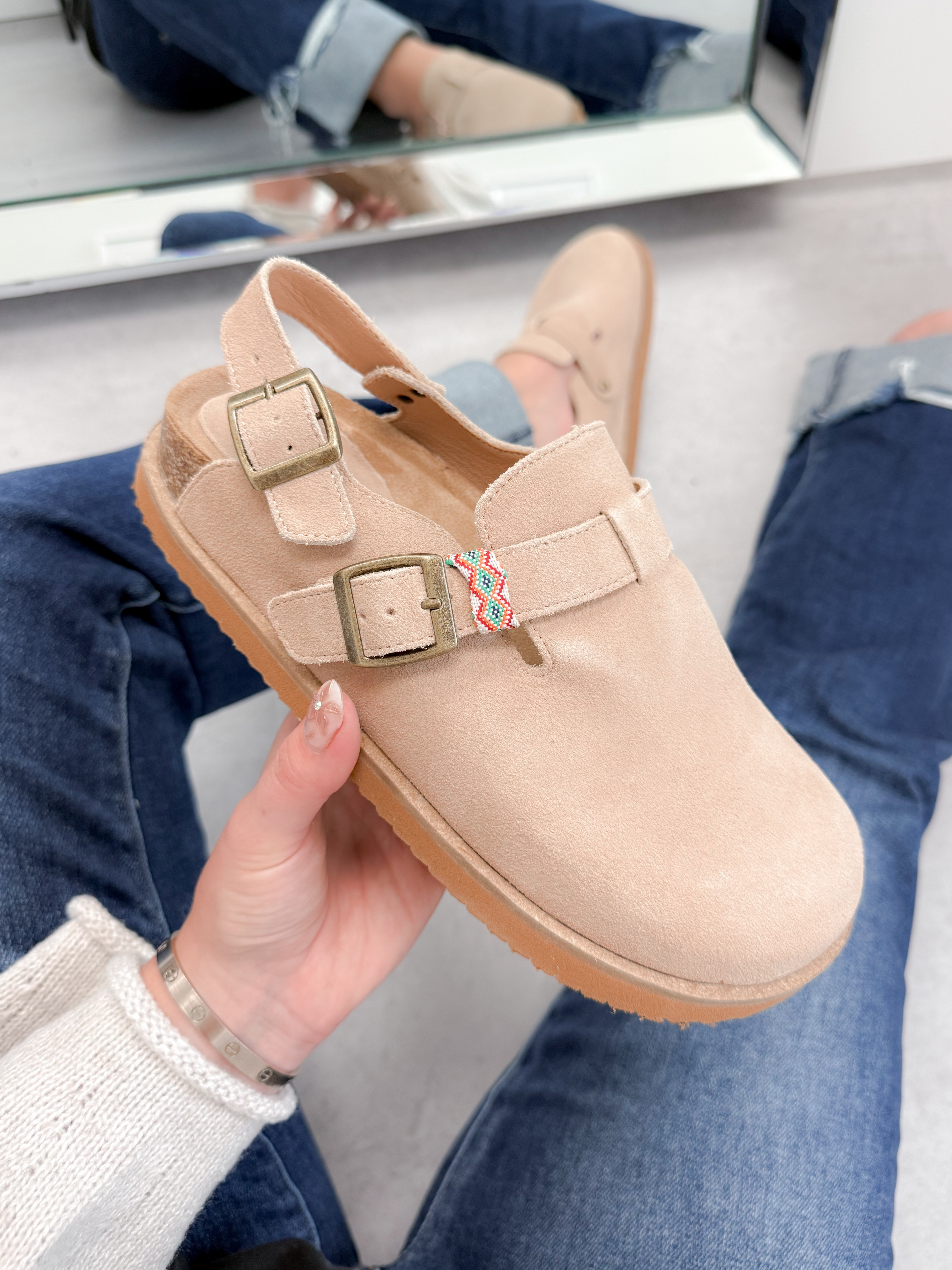 Estelle Suede Slingback Clogs in Beige
