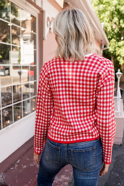 Gingham Cardigan in Red by Ampersand Avenue
