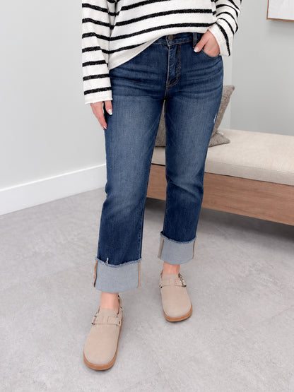 Daria Tummy Control Mid Rise Cuffed Jeans by Risen